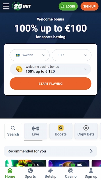 20Bet från mobilen