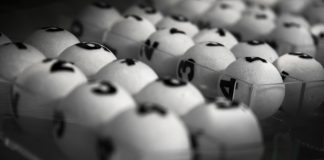 Lottery balls in a tray